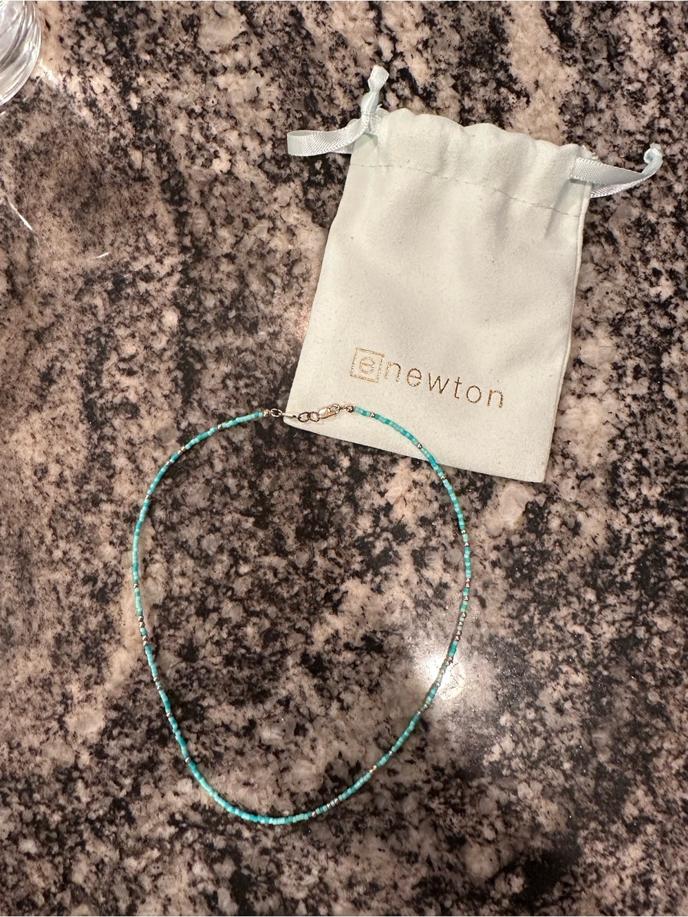 E Newton Turquoise and Gold Accent Seed Bead Necklace